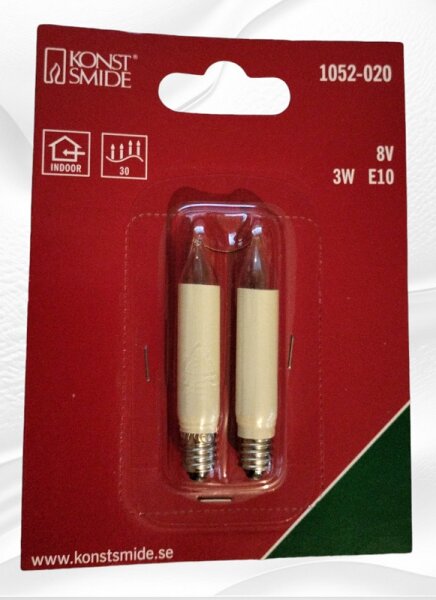 Kleinschaftkerzenlampe 8V 3 W E10, 68mm, 2er Set