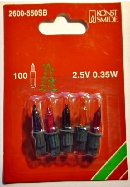 Ersatzlämpchen für Konstsmide Miniatur-Lichterkette (innen) 2,5V, 0,35W, bunt, 5er Set