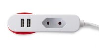 PEREL Euroverlängerung Stecker-Kupplung+ 2 x USB-A Buchse, 1,5m, weiß