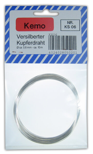 Versilberter Kupferdraht, Ø ca.0,6 mm, 10m