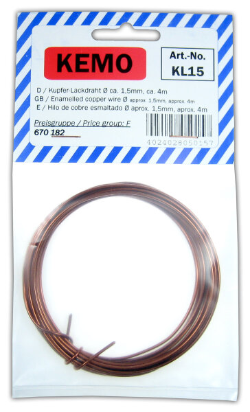 KEMO Kupferlackdraht  ca. 1,5 mm, 4,0m