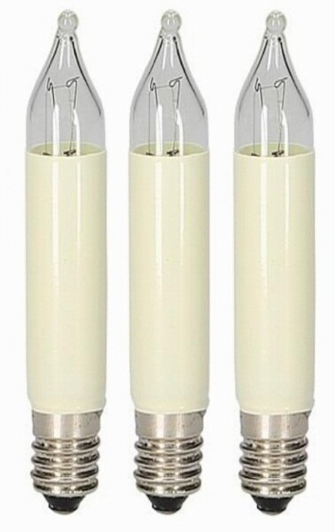Kleinschaftkerzenlampe 14V, 3 W, E10, 68mm, elfenbein, 3er Set