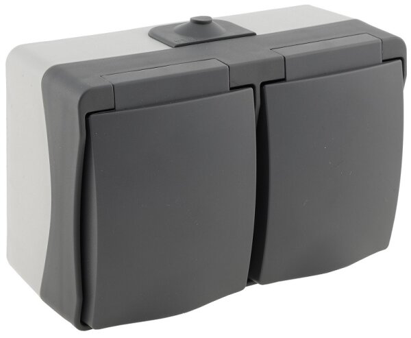NUQUI Feuchtraum Doppel-Steckdose horiz. IP54, Aufputz, 250V~/ 16A