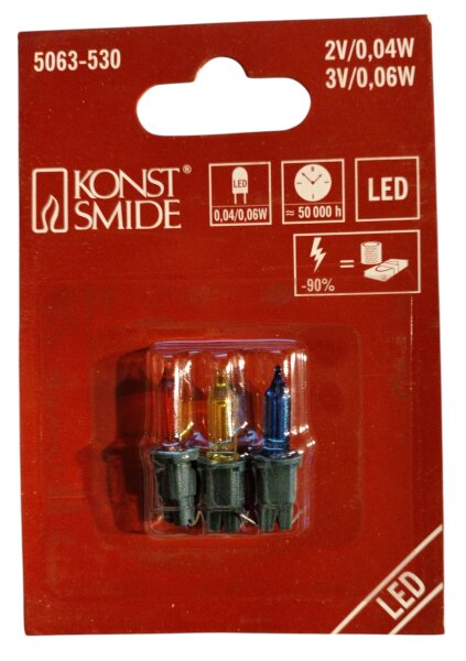 LED Ersatzlämpchen für Konstsmide Lichterkette 3,0V, 0,18W, 3er Set, farbig