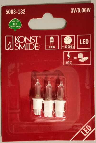 LED Ersatzlämpchen für Konstsmide Lichetrkette 3,0V, 0,06W, 3er Set, warmweiß