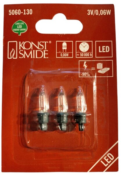LED Ersatzlämpchen für Konstsmide Lichetrkette 3,0V, 0,06W, 3er Set, warmweiß