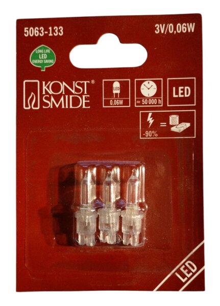 LED Ersatzlämpchen für Konstsmide Lichetrkette 3,0V, 0,06W, 3er Set,
