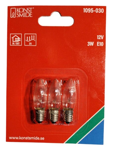 Topkerzen (Riffelkerzen) 12V 3,0 W E10 3er Set, für Außen geeignet