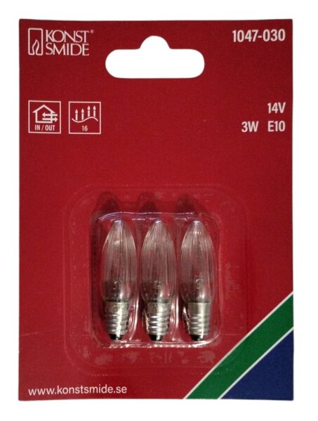 Topkerzen (Riffelkerzen) 14V 3,0 W E10 3er Set, für Außen geeignet