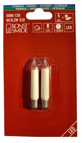LED Kleinschaftkerzenlampe 6 V, 0,2W, 2er Set, Sockel E10